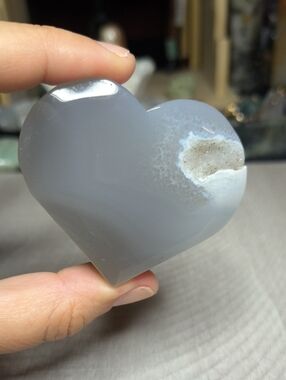 #66 Gray Agate Heart with Sparkly Druzy Pocket | 2.5" 2.5oz Polished Crystal